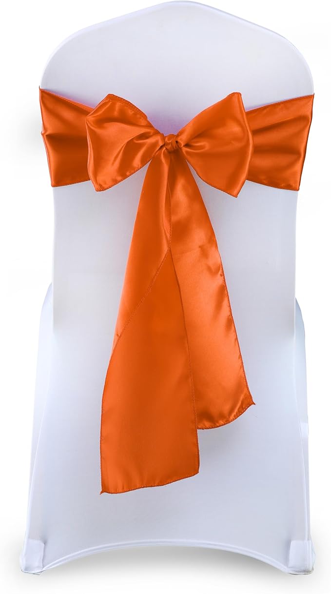 VDS Satin Chair Sashes Chair Cover Back Tie Sateen Bows Ribbon for Wedding Birthday Graduation Engagement Ceremony Event Party Banquet Venue Hotel All Dining Chair Decoration (50PC) (Brunt Orange)