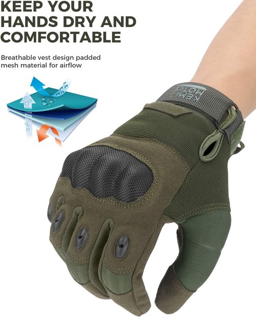 KEMIMOTO Tactical Gloves - Touchscreen Motorcycle Gloves with Hard Shell & Palm Padding | Ideal for Cycling, Hiking, and Sports