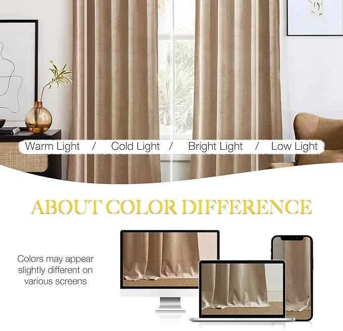 NICETOWN Beige Velvet Curtains 144" Length