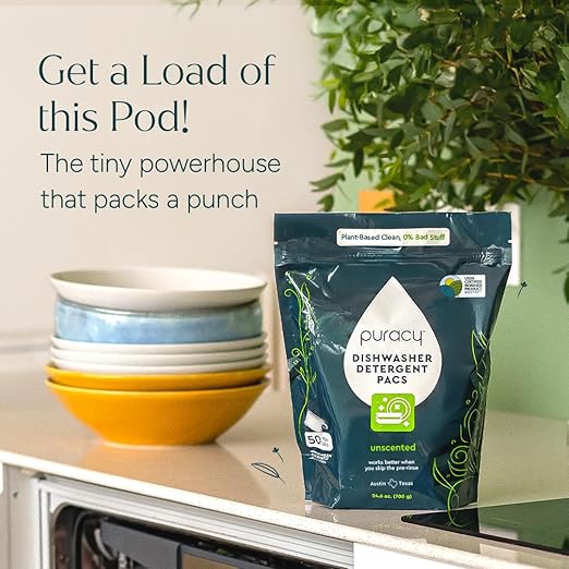 Puracy Dishwasher Pods, Natural Dishwasher Detergent, Free & Clear Dish tabs - Enzyme-Powered, Spot & Residue Free - TikTok Trend Items, Must Haves from TikTok Made Me Buy It (Free & Clear, 18 Count)