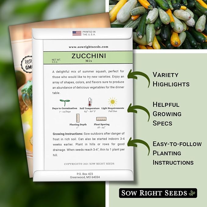 Sow Right Seeds - Zucchini Mix Seed for Planting - Non-GMO Heirloom Packet with Instructions to Plant and Grow an Outdoor Home Vegetable Garden - Vigorous and Productive Variety Pack (1)
