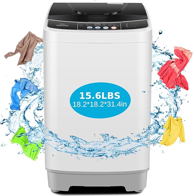Nictemaw Portable Washing Machine 15.6Lbs Capacity Portable Washer with Drain Pump 2.1Cu.ft Full-Automatic Compact Washer with 10 Programs 8 Water Level for Home, Apartment, RV, Dorms