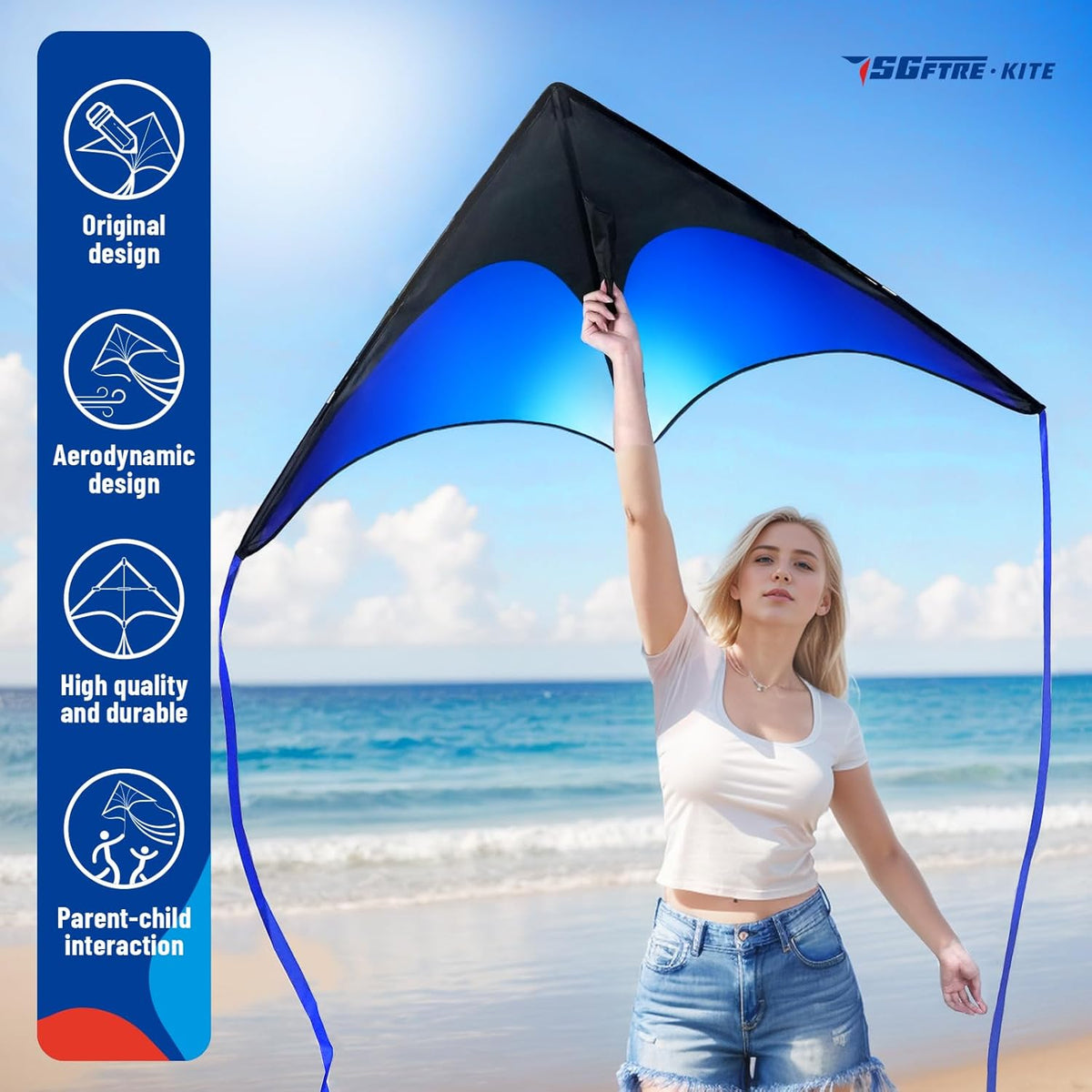 SGftre Delta Kite Set - Easy Launch Kites for Kids & Adults | Perfect for Beach & Park Activities