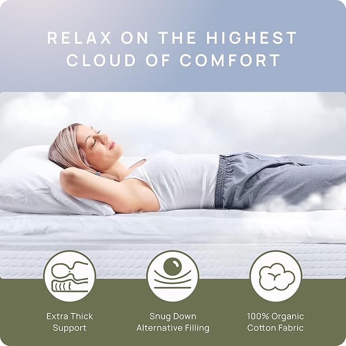 Plush Extra Thick Pillow Top Full Size Mattress Topper for Firm Mattress, Soft & Cooling Hotel Bed Topper for Back Pain with Natural Cotton Cover, Overfilled Mattress Pad Cover, Fit to 6”-22” Mattress