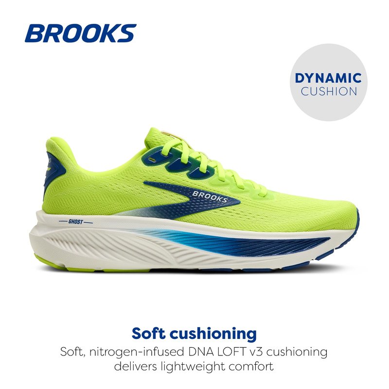 Brooks Men’s Ghost 17 Neutral Running Shoe - Acid Lime/Navy/White - 12 Medium