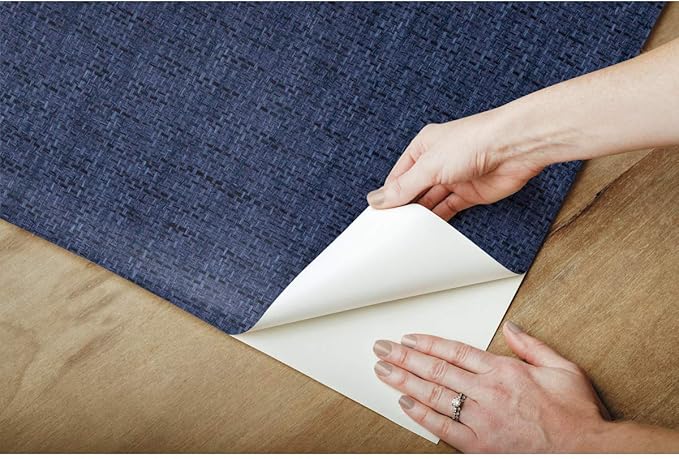 RoomMates RMK11698RL Navy Faux Grasscloth Weave Non-Textured Peel and Stick