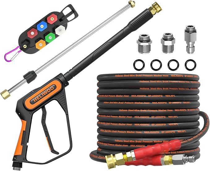 Pressure Washer Gun and Hose Kit, 50FT Kink Resistant 5/16 Power Washer Hose and Wand, 3/8" Swivel Quick Connector & M22-14mm Fitting, 4500 PSI