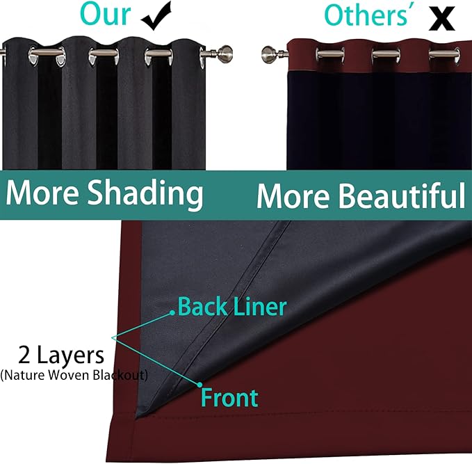 Yakamok 100% Blackout Lined Panels, Room Darkening Thermal Insulated Blackout