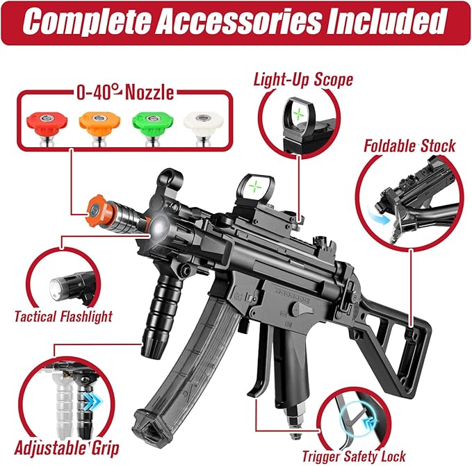 MP5 Model Pressure Washer Gun with Swivel & 4 Nozzles, 3600 PSI High Pressure Spray Gun with 3/8" Quick Connect Plug, Swivel Gun Compatible with Foam Cannon, Power Washer Accessories (Black)