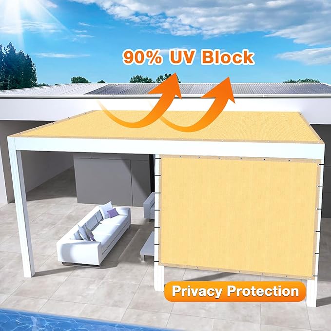 Artpuch Outdoor Pergola Shade Cover 6x9 FT Sun Shade Cloth with Grommets Sand 90% UV Protection Canopy Patio Privacy Screen (Customized Available)