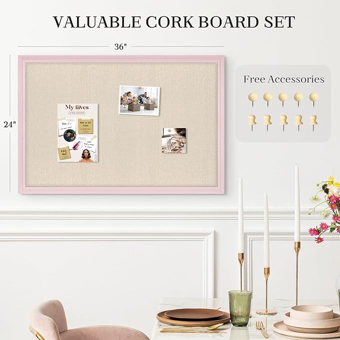 Large Cork Board with Linen, Picture Display Vision Board Corkboards