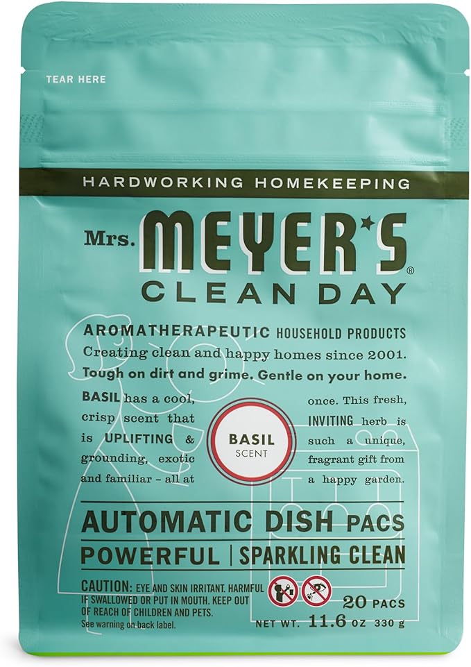 MRS. MEYER'S CLEAN DAY Automatic Dishwasher Pods, Basil, 20 Count