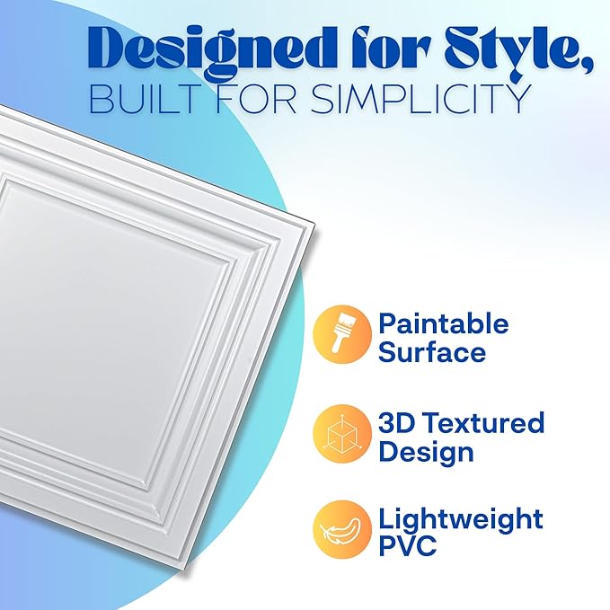 Art3d 12-Pack PVC Drop Ceiling Tiles, 2ft x 2ft, Bright White Finish