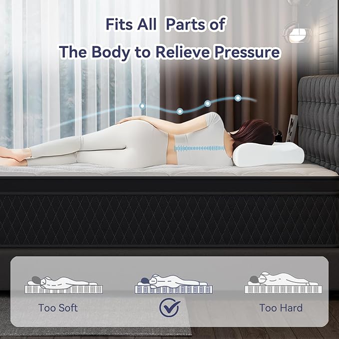 10 Inch Twin XL Mattress,Memory Foam Hybrid Mattress in a Box,Individually Pocketed Springs for Isolate Motion, Pressure Relief, CertiPUR-US Certified, Fiberglass Free & Support Comfort