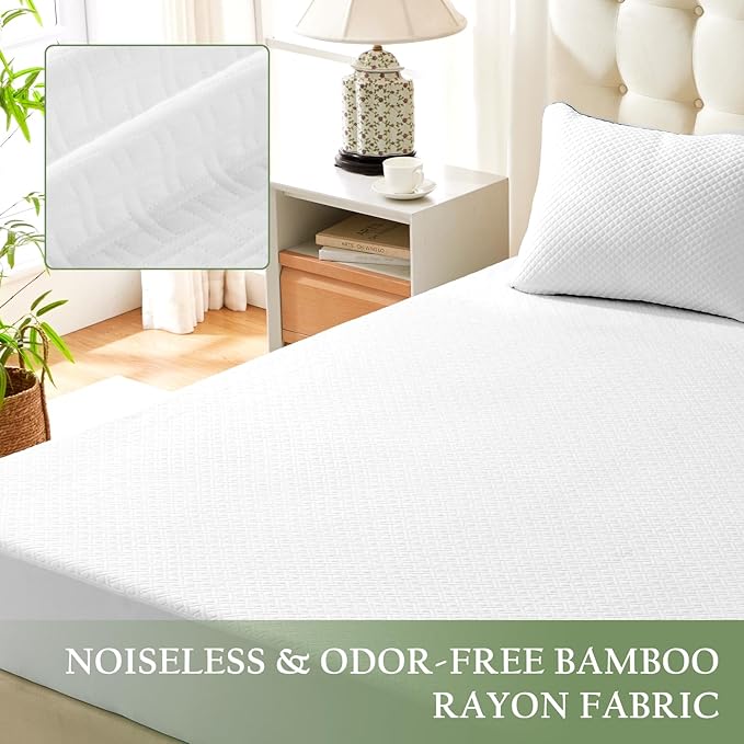 100% Waterproof Twin Mattress Protector, Breathable Bamboo Rayon Mattress Cover with 8”-21” Deep Pocket, Noiseless Cool 3D Air Mattress Cover, Hypoallergenic & Odor Resistant