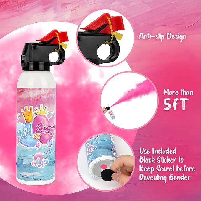 Gender Reveal Fire Extinguisher, 2 Pack Gender Reveal Ideas Gender Reveal Party Decorations Baby Girl Boy Reveal Party Ideas Gender Reveal Decor (Pink, Small)