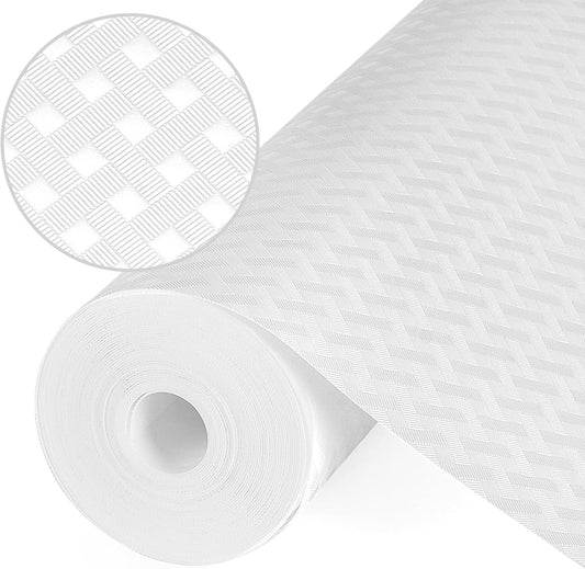 Shelf Liners, Non-Adhesive Drawer Liner, Waterproof & Oil-Proof Kitchen Cabinet Cupboard Liner Plastic EVA Material BPA Free Fridge Liner Mats Paper Protector for Shelves (White/16in x 240in)