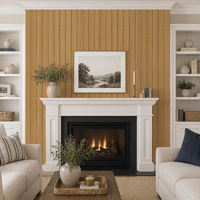 VEELIKE Honey Teak Wood Slat Wall Panels Peel and Stick 3D Wooden Panels Wall