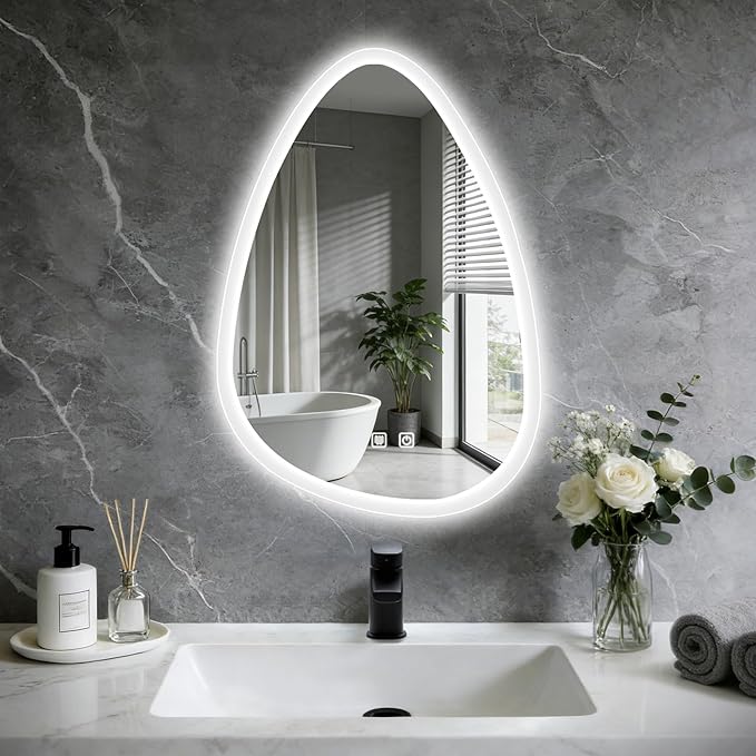 16x24 LED Bathroom Mirror with Lights Irregular, Lighted Bathroom Vanity Mirror