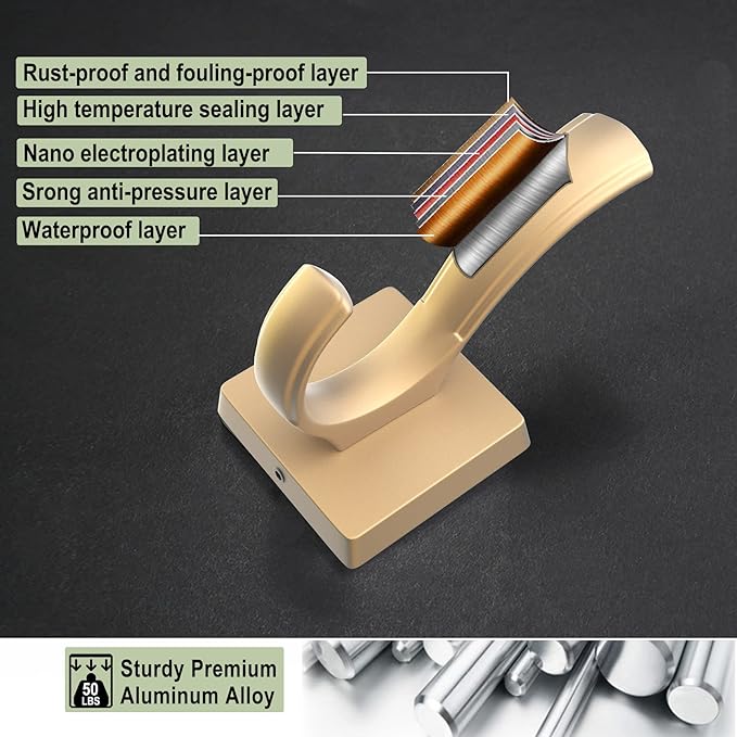 TOFIIGREM Gold Hooks for Wall Double Hooks, Heavy Duty Thick Bathroom Coat