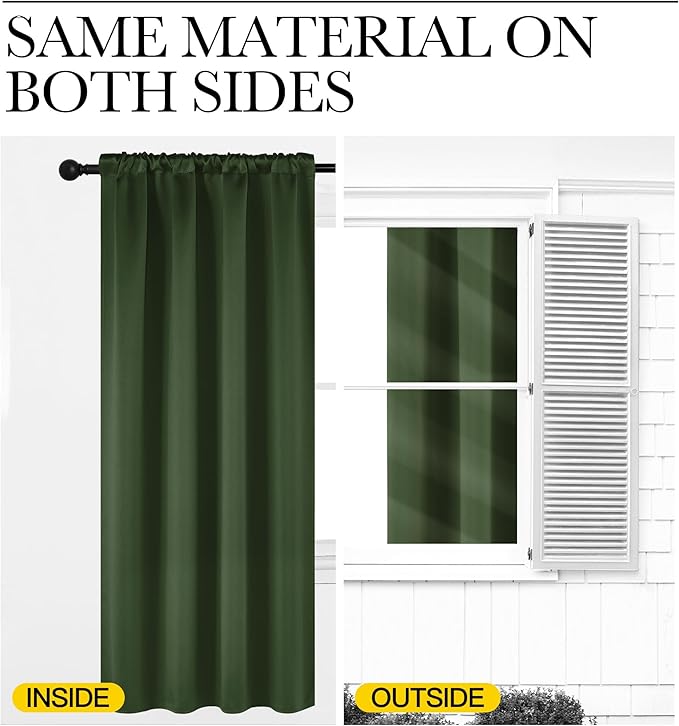 NICETOWN Dark Green Blackout Cafe Satin Curtains