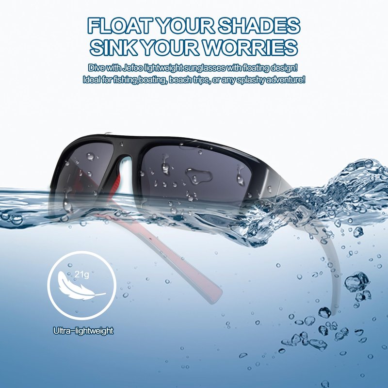Jefoo Polarized Sunglasses for Men Women, Fishing Cycling Running Driving Golf Sports Floating Square Glasses UV Protection