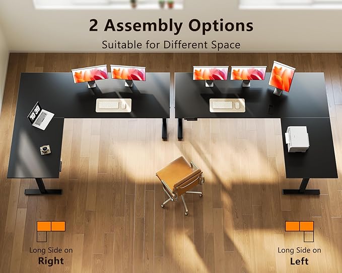 Casaottima 71 Inch Reversible Electric L Shaped Standing Desk, Height Adjustable Corner Stand up Desk, Ergonomic Large Lift Table for Home, Office, Workstation, Reception Room, Black