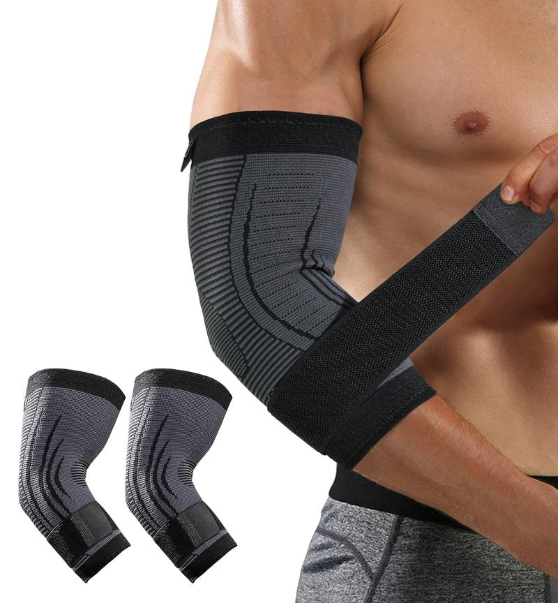 HiRui 2 PACK Elbow Brace for Men Women, Elbow Compression Sleeves With Adjustable Straps, Tennis Elbow Golfer Elbow Treatment Arm Support for Workout Weightlifting Tendonitis Pain Relief (Black, Medium)
