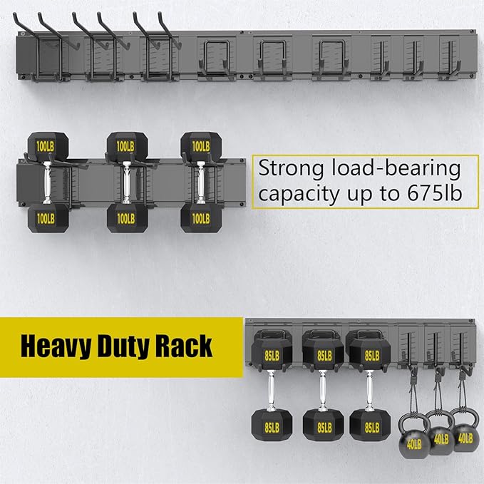 33" Garage Tool Organizer Wall Mount, 300lbs Tool Storage Organizer with Adjustable Sliding Hooks, Heavy Duty & Anti-Rust Garden Tools Storage Rack for Hanging Rake Broom/Mower/Snowboard