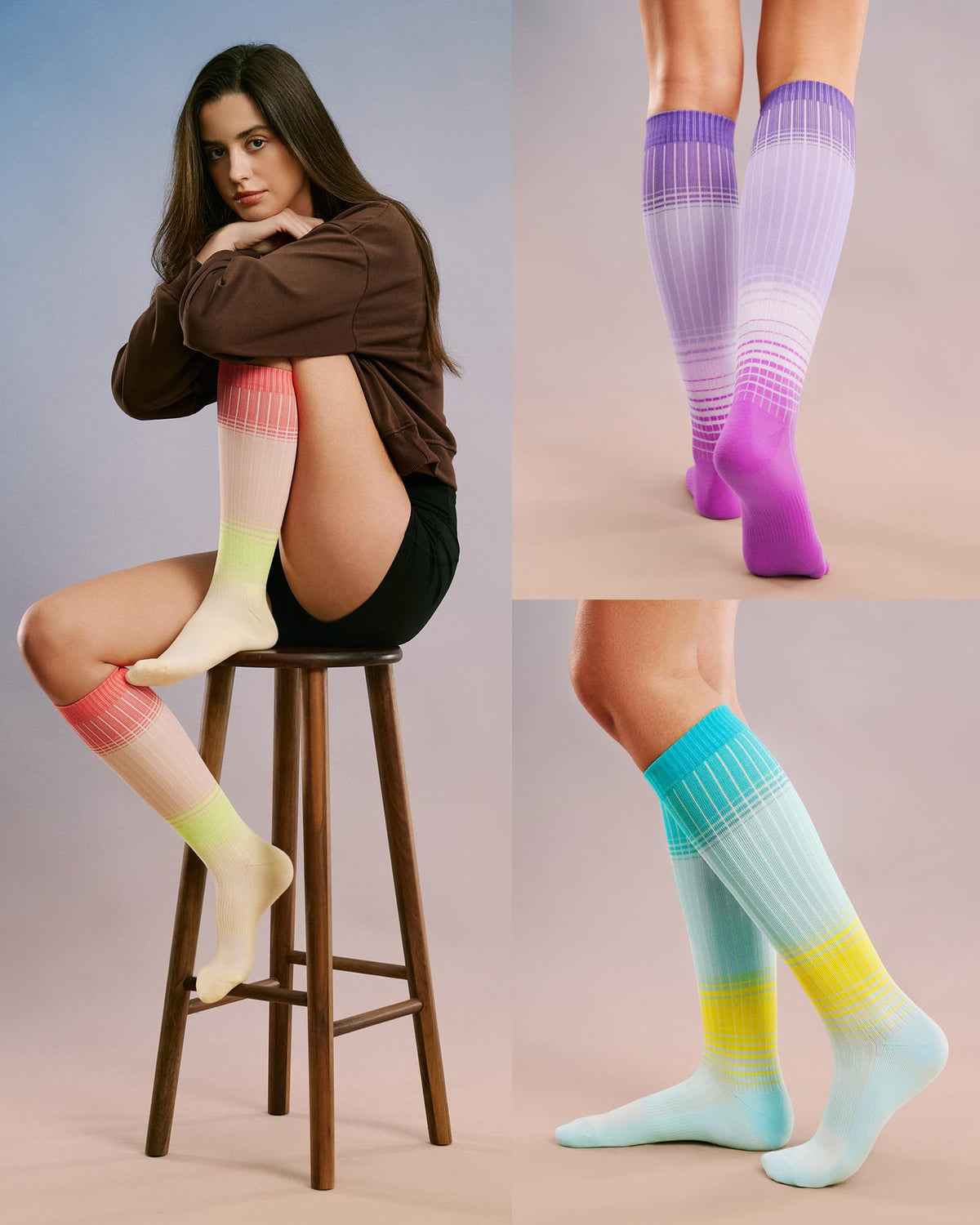 FITRELL 4 Pairs Compression Socks for Women & Men, 15-20mmHg Circulation Support for Athletic Travel Daily Wear, Blue+Orange+Pink+Purple, Small-Medium