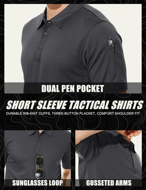 MAGCOMSEN Men's Polo Shirt - Quick Dry Tactical Performance Golf Shirt | Short Sleeve Pique Jersey