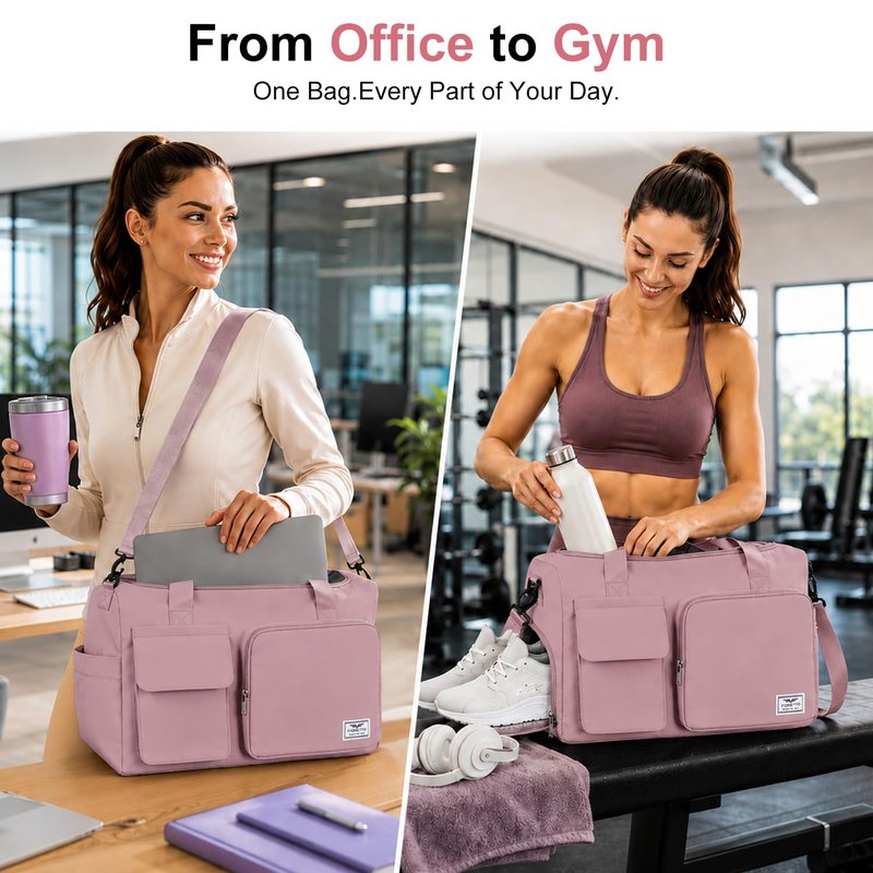 FIORETTO Women's Gym Duffle Bag with Shoes Compartment, 30L Capacity, Ideal for Travel, Gym, Sports, Duffel, Weekender, Pink