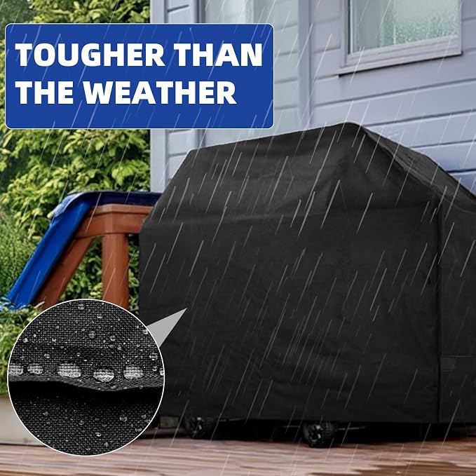 BBQ Gas Grill Cover for Outdoor, Anti-UV, Rip-Proof, 600D Oxford Fade Resistant Material, Barbecue Cover with Hook and Loop Straps & Adjustable Hem Drawstring (Black, 40”x24”x50”)