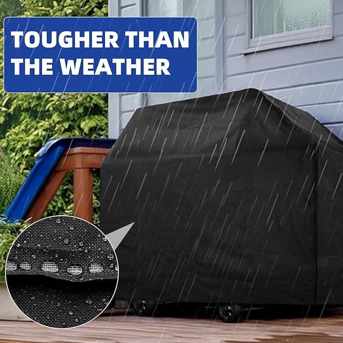 BBQ Gas Grill Cover for Outdoor, Anti-UV, Rip-Proof, 600D Oxford Fade Resistant Material, Barbecue Cover with Hook and Loop Straps & Adjustable Hem Drawstring (Black, 72”x26”x51”)
