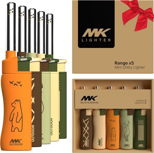 MK Lighter Outdoor Series - Windproof Torch Flame Candle Lighters | 5-Pack for BBQ & Camping