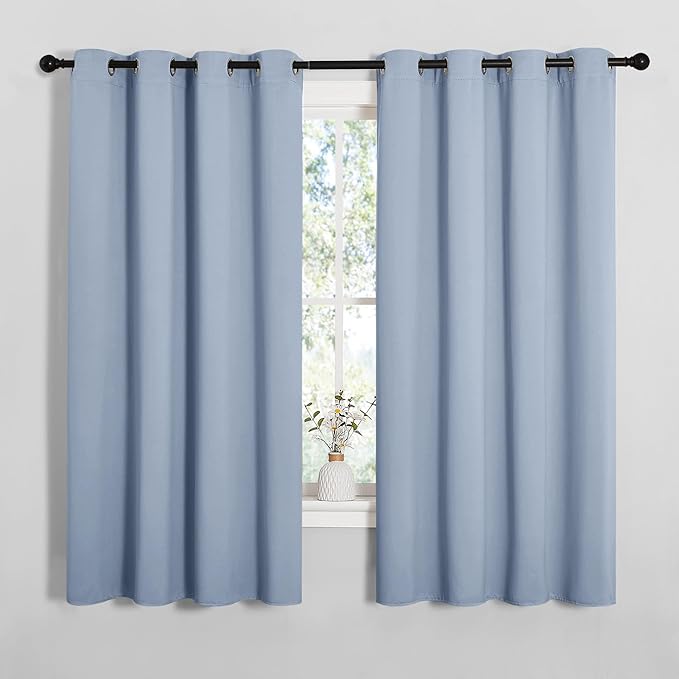 NICETOWN Vintage Blue Blackout Curtains 68 inches Length