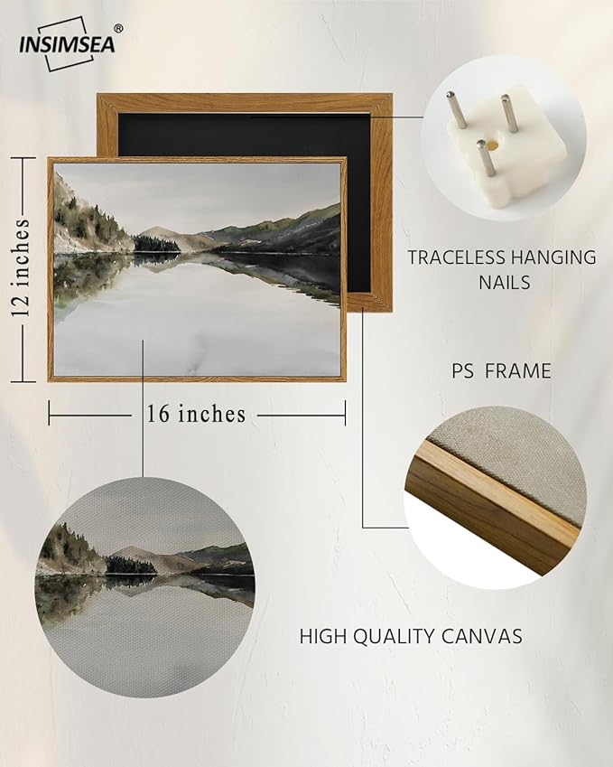 InSimSea Framed Wall Art for Living Room Mountain Reflection Decor Vintage Wall Art Mountain Range Nature Wilderness Art Decorative Rustic for Living Room Bedroom Office Wall Decor 12x16in