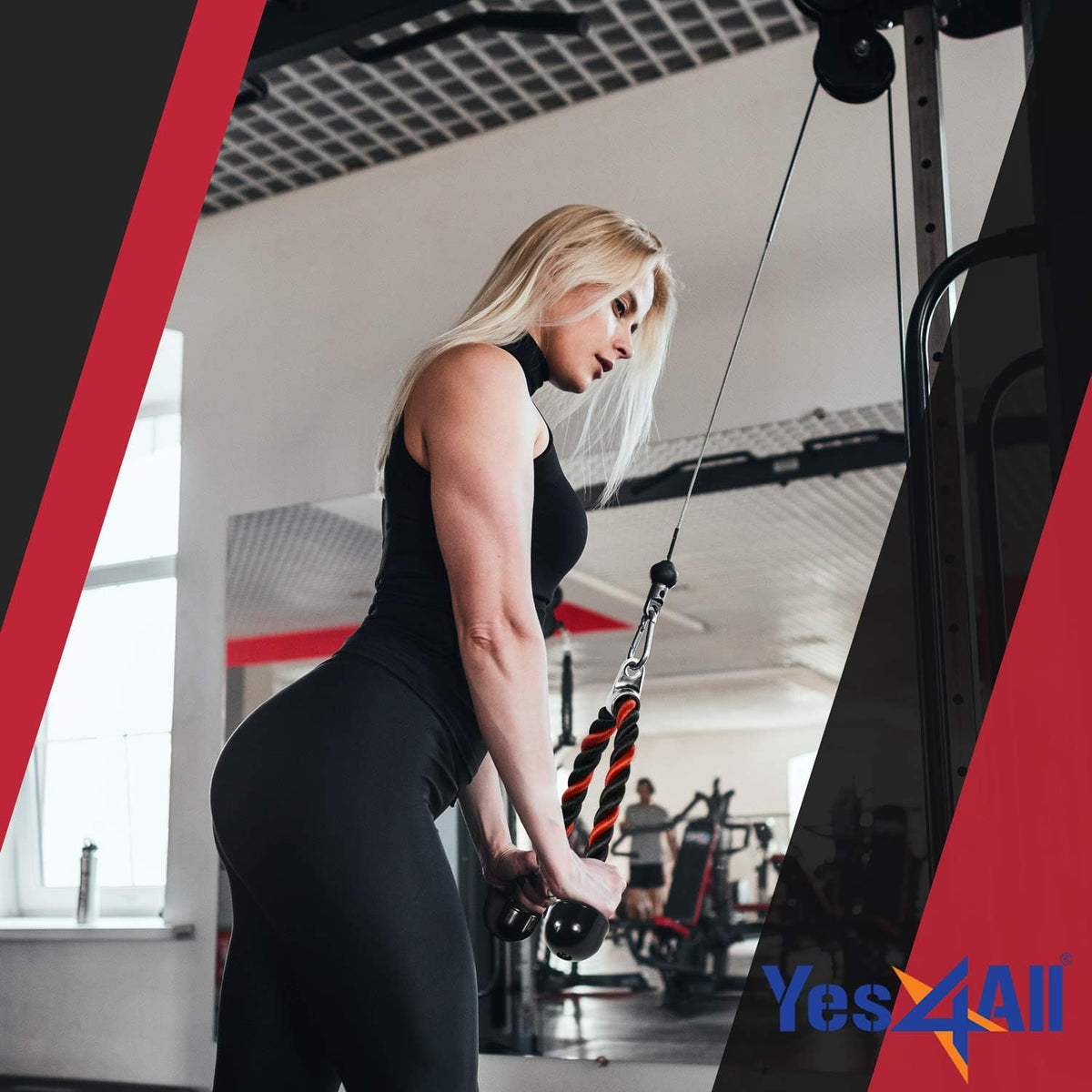Yes4All Deluxe Tricep Rope - Adjustable 27 & 36 Inch Cable Attachment for Gym Pulley System | 4 Colors Available