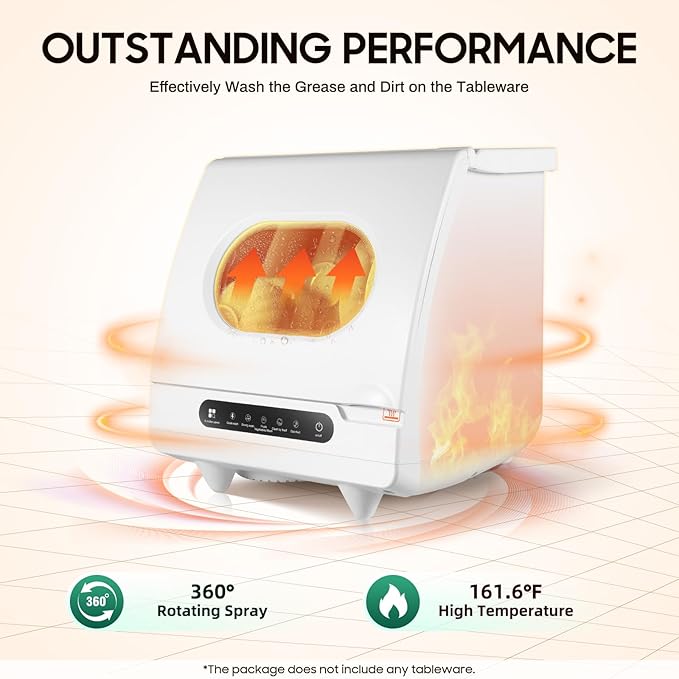 Portable Countertop Dishwasher 158℉ Mini Dishwasher 5 Programs 5L Automatic Dishwashing Machine 360° Spray Deep Cleaning With Air Drying 1200W Compact Dishes Cleaner