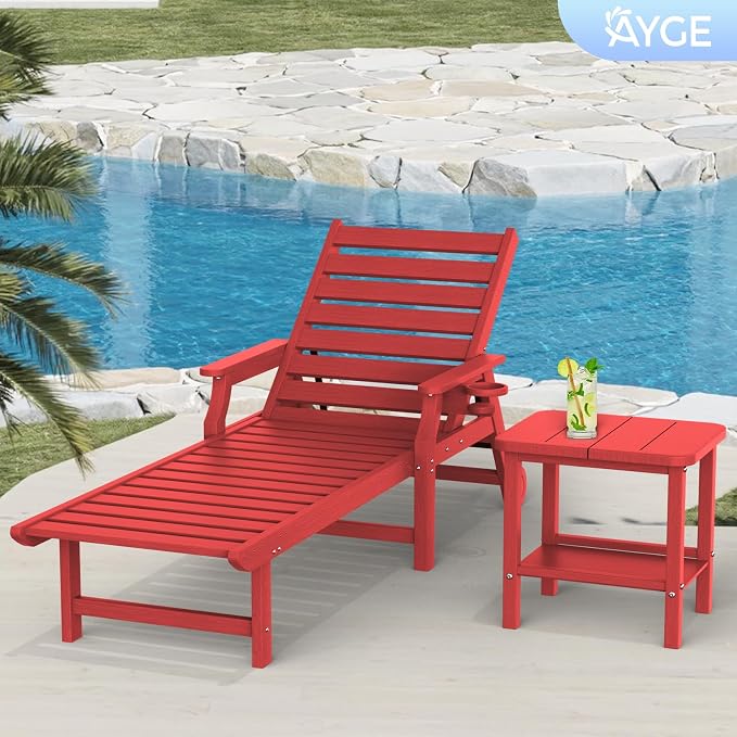 Ayge 17.7" Double Outdoor Side Table, Rectangular HDPE Adirondack End Table for Patio, Lawn, Pool, Garden, Backyard，Red