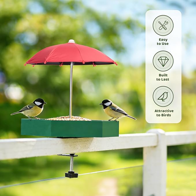 MIXXIDEA Bird Feeder Tray for Railing, Balcony Platform Deck Bird Feeders for Outside, Sturdy Wooden Birds Feeder for Attracting Wild Birds (Green)
