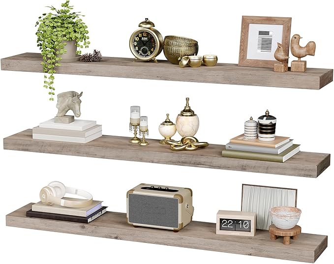 RALGEND Floating Shelves for Wall, 47.2" Large Grey Wall Shelf Set of 3