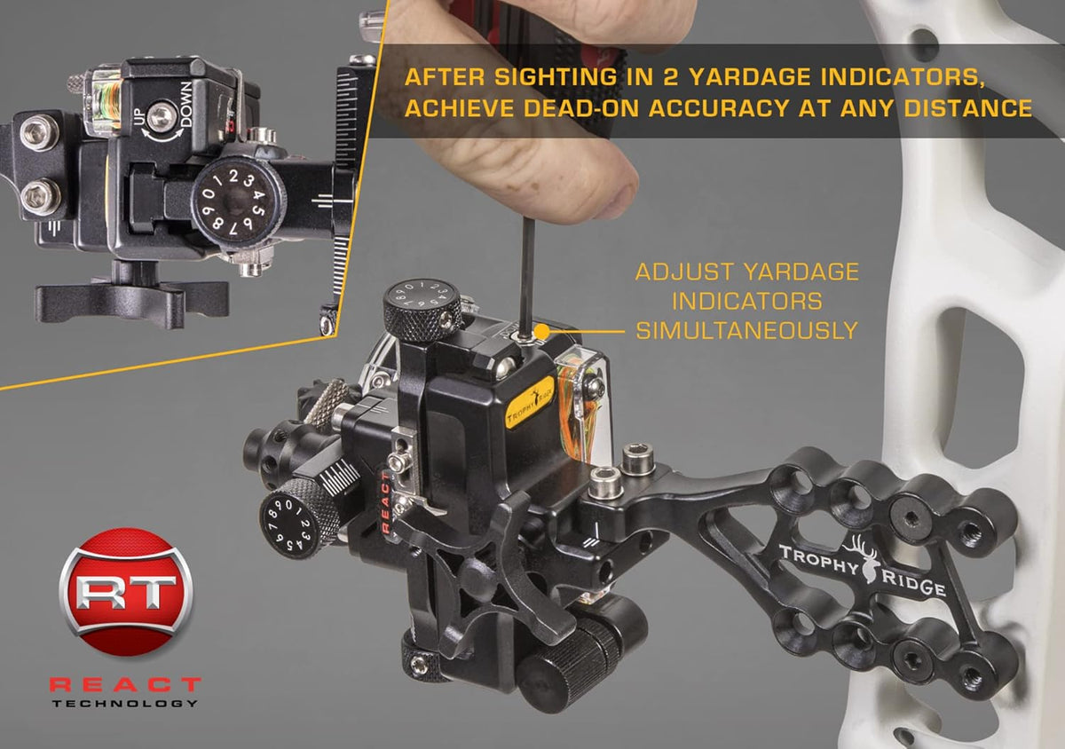 Trophy Ridge React One Pro Bow Sight - 100 Yards Accuracy, Tool-less Adjustments & 2nd/3rd Axis Leveling