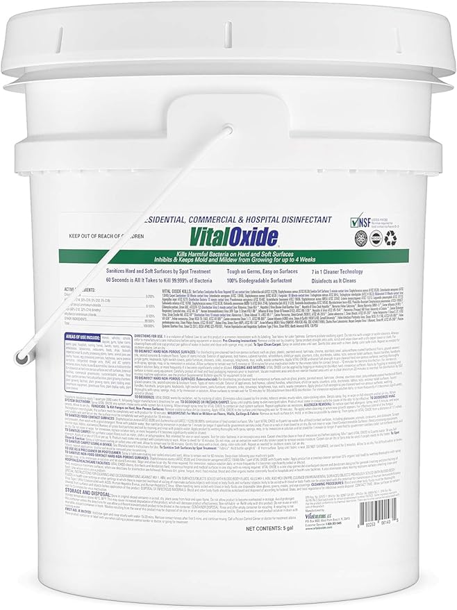 Vital Oxide Disinfectant, Deodorizer, Cleaner, Food-Contact Sanitizer, Virucide – (EPA registration #82972-1) – Kills Mold & Mildew, Eliminates Odors-5 Gallon Pail