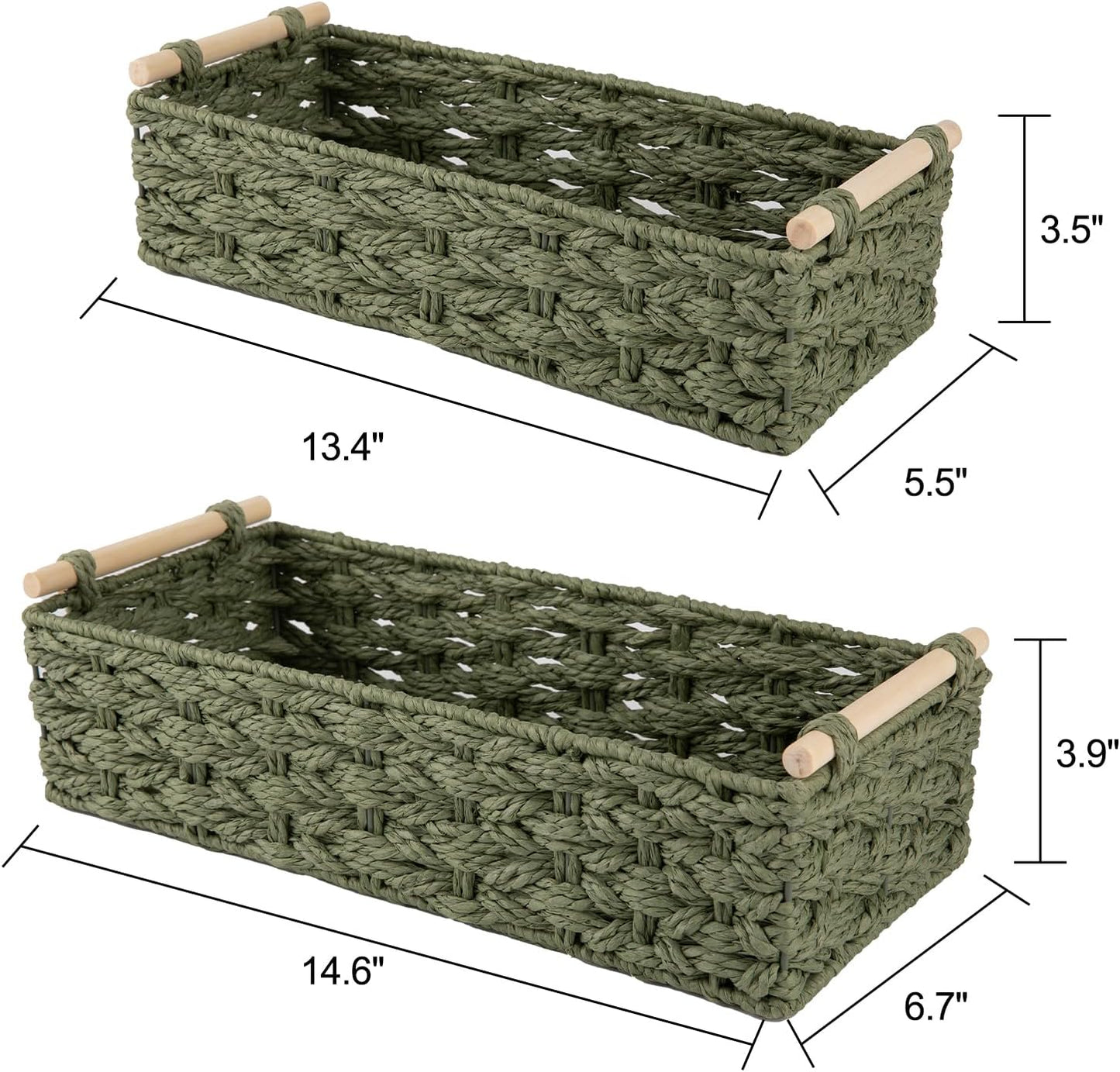 OIAHOMY Toilet Paper Baskets Handmade Paper Rope Decorative Wicker Storage Tank Shelf Cabinet Organizer for Bathroom Home, Set of 2, Green