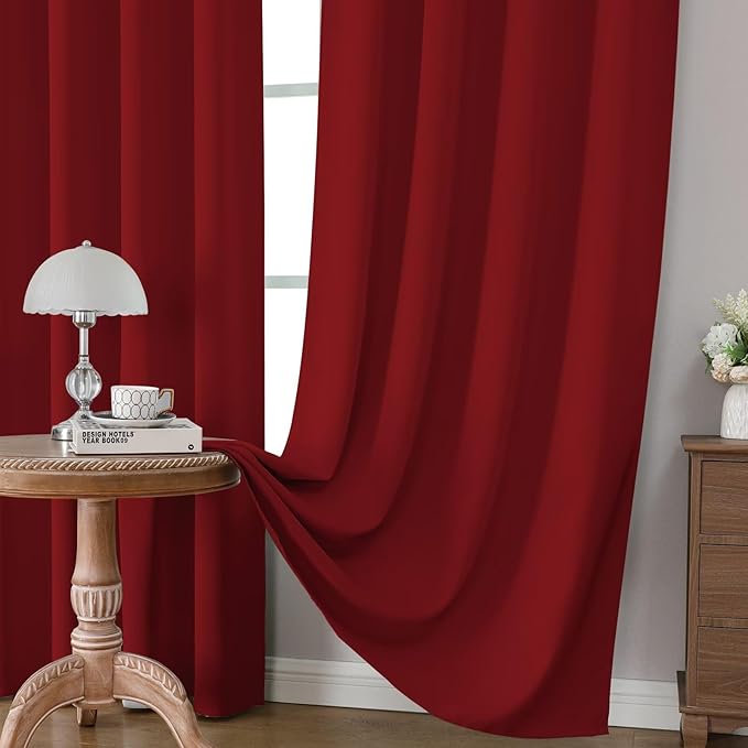 CUCRAF Red Blackout Curtains 96 inch Length 2 Panels Set, Rod Pocket Room