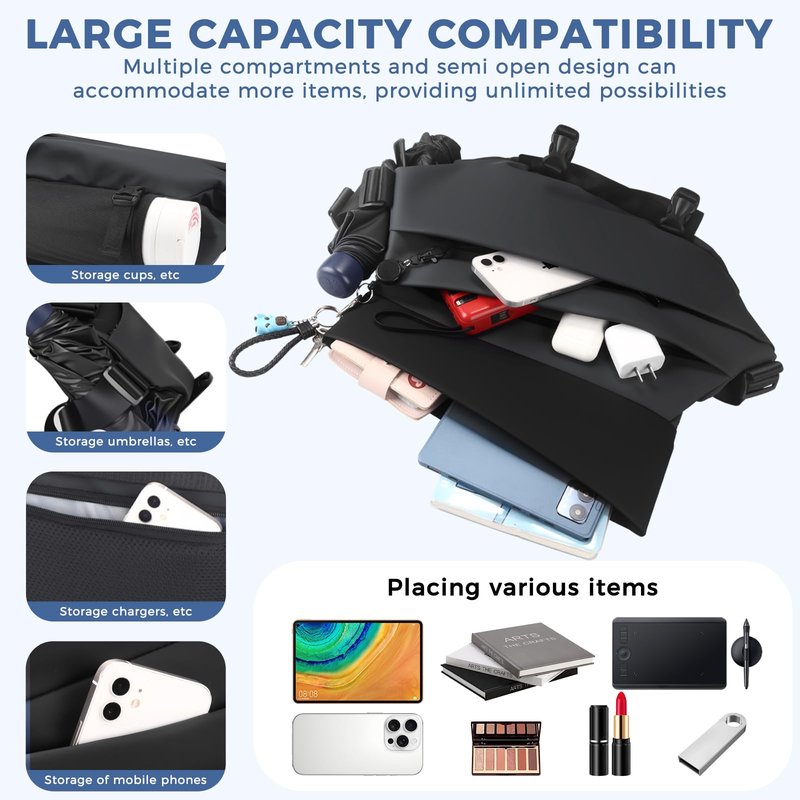 Sling Crossbody Bag for Men & Women – Expandable Waterproof Backpack Chest Bag with Magnetic Buckle for Cycling/Travel/EDC (Black, Medium)