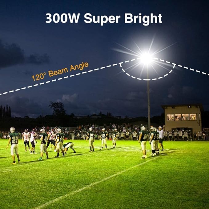 300W LED Flood Light (2000W Equivalent), Super Bright 42,500LM 5000K Daylight IP66 Waterproof Security Outdoor LED Arena Lights Commercial Lighting Floodlight for Backyard|Court|Stadium|Yard