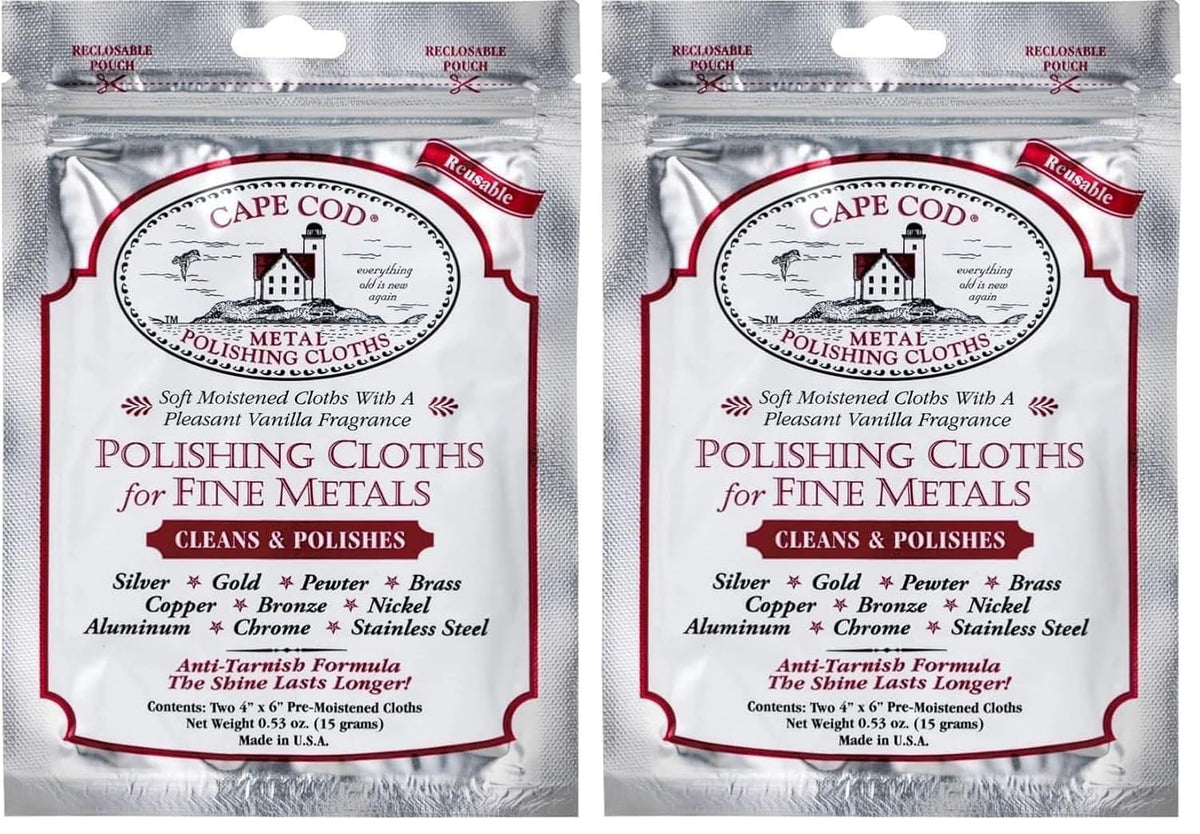 Cape Cod Polish Co Metal Polishing Cloths Foil Pouch 0.53oz, Stainless Steel (Pack of 2)