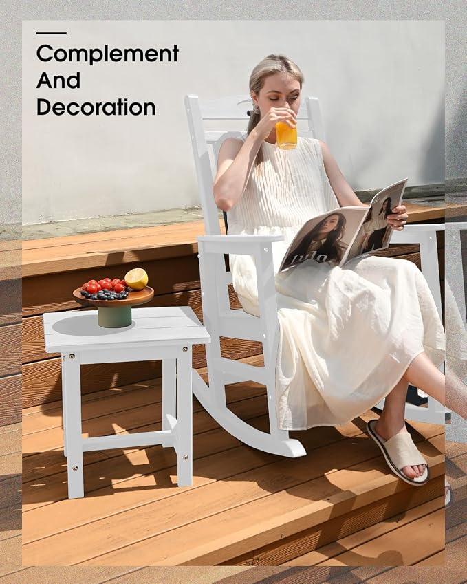 Outdoor Side Table – 17" HDPE Adirondack Side Tables, Sturdy Small Outdoor Porch Tables, Weather-Resistant & Easy Assembly Patio End Table for Garden, Balcony, Porch & Poolside (White)